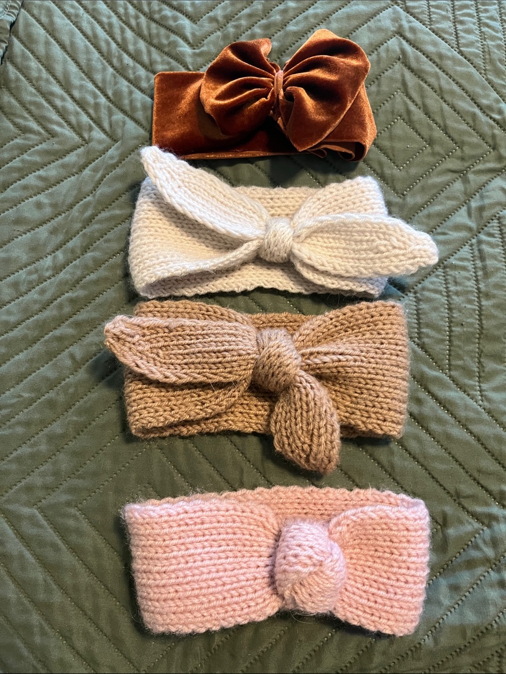 Kids Knit & Velvet Bow Headband Set - Pink, Cream, Beige, Rust
